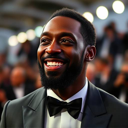 Omar Sy posant sur le tapis rouge du Festival de Cannes.